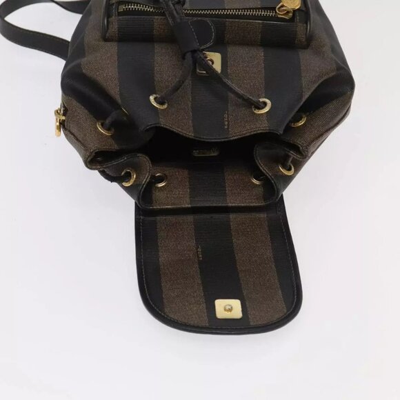 FENDI Pecan Canvas Backpack Brown Black gold Auth - Picture 6 of 16